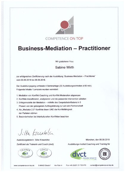 Zertifikat Business Mediation Practicioner